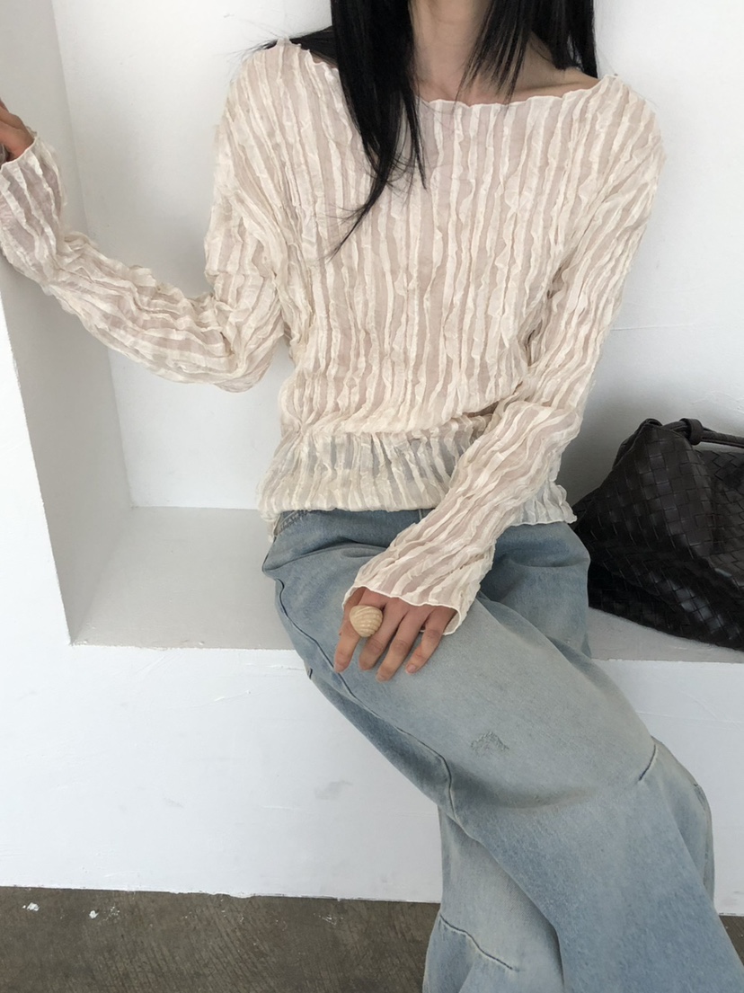 THE ABLE韓國直郵女裝新品時尚職業真品襯衫蕾絲衫手工褶裥THE ABLE/TA襯衫/蕾絲衫