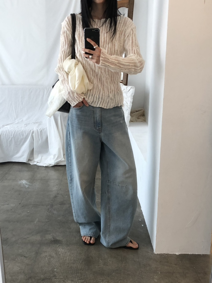 THE ABLE韓國直郵女裝新品時尚職業真品襯衫蕾絲衫手工褶裥THE ABLE/TA襯衫/蕾絲衫