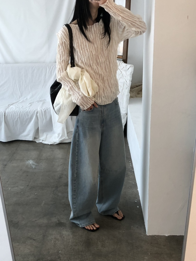 THE ABLE韓國直郵女裝新品時尚職業真品襯衫蕾絲衫手工褶裥THE ABLE/TA襯衫/蕾絲衫