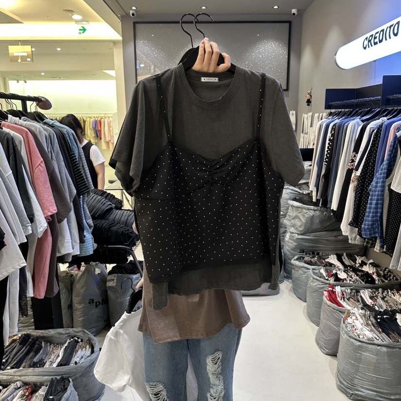 CREDITO東大門直郵女裝新品時尚26春夏人氣熱賣T恤假兩件CREDITOT恤圖色2