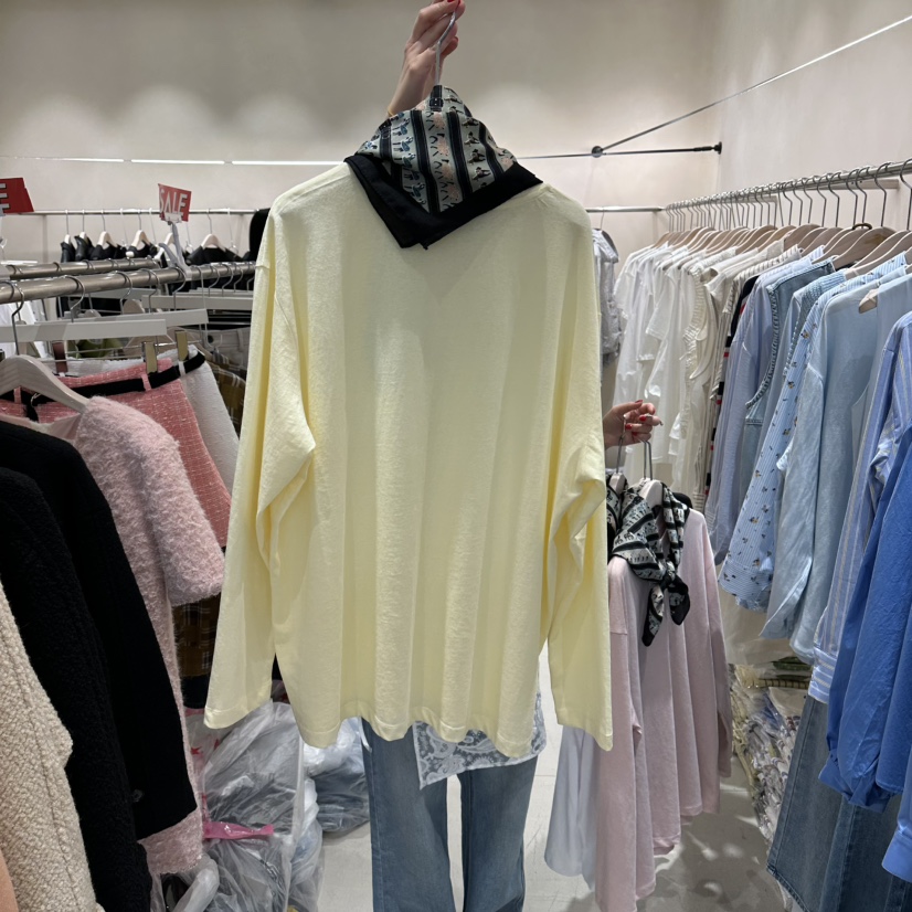 Color B韓國代購女士新款職業熱賣休閑長袖T恤不含絲巾圍巾Color B長袖T恤