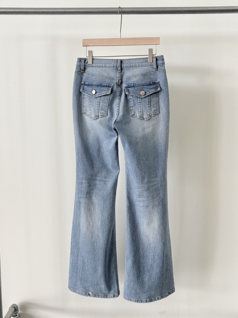 AND THE韓國東大門代購女裝新款休閑人氣牛仔褲口袋磨毛AND THE牛仔褲