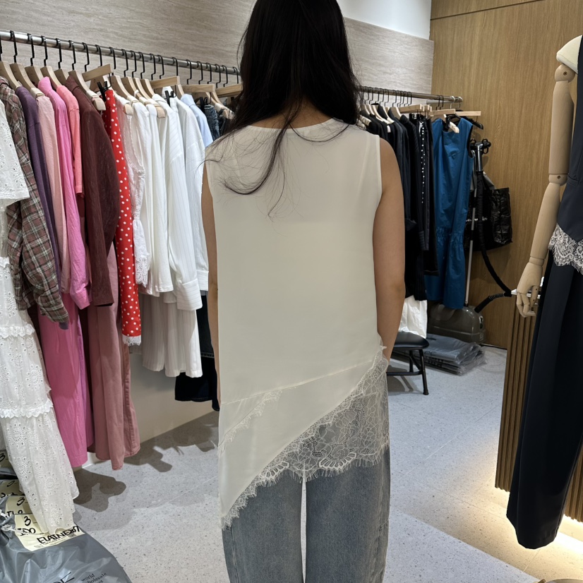BISHOP/APOINT/3MARCH韓國直郵實拍女裝新款推薦吊帶背心不對稱蕾絲BISHOP/APOINT/3MARCH吊帶/背心
