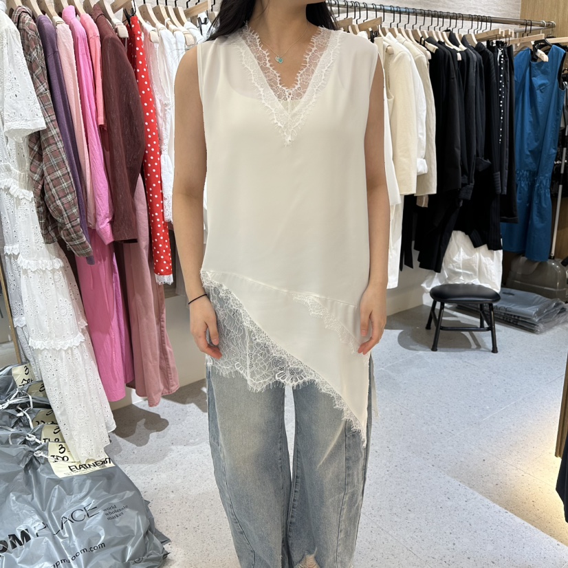 BISHOP/APOINT/3MARCH韓國直郵實拍女裝新款推薦吊帶背心不對稱蕾絲BISHOP/APOINT/3MARCH吊帶/背心圖色1