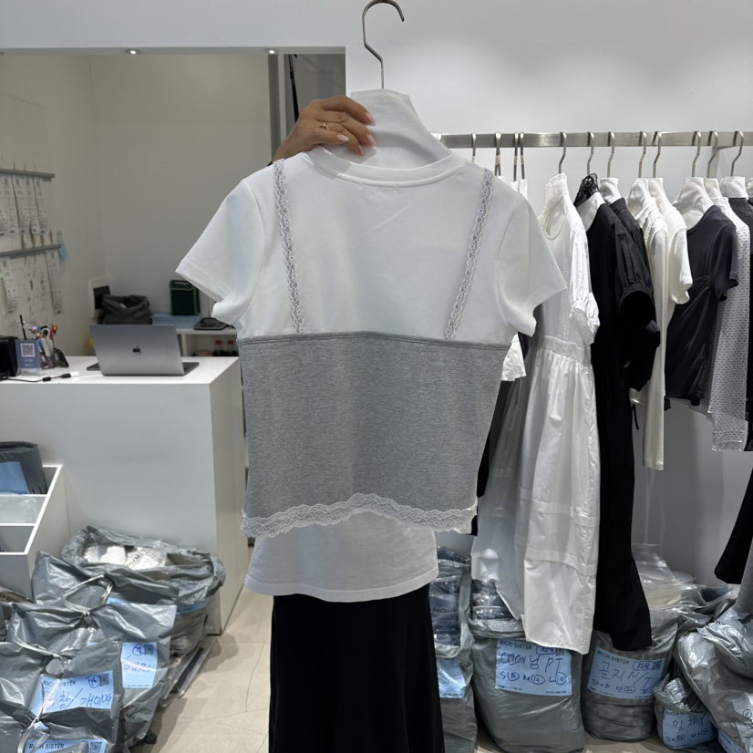 RICH SISTER韓國東大門代購女裝新品職業時尚26春夏T恤假兩件RICH SISTERT恤