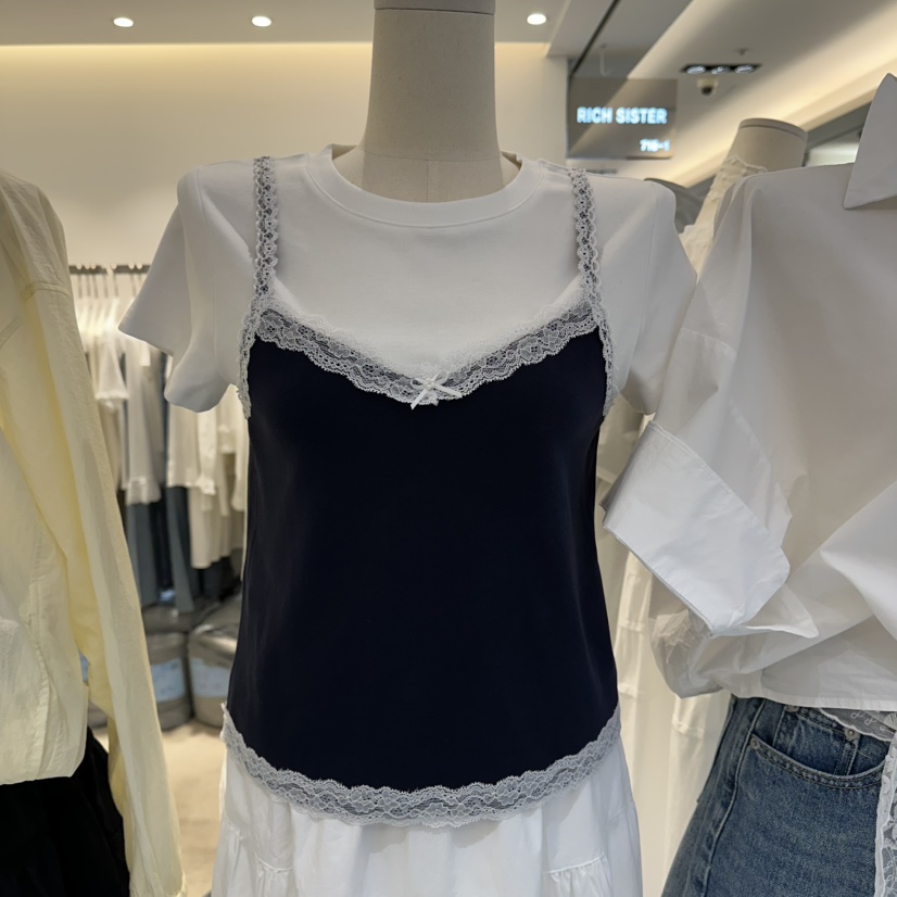 RICH SISTER韓國東大門代購女裝新品職業時尚26春夏T恤假兩件RICH SISTERT恤圖色2