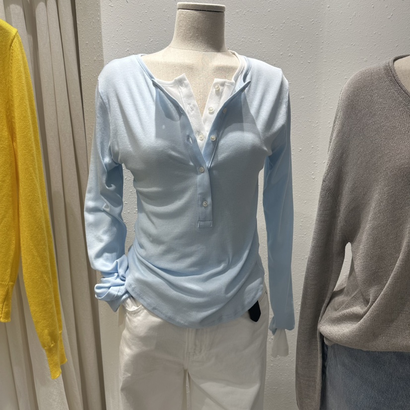 ACKER韓國東大門直郵女士新款熱賣人氣長袖T恤不含內搭紐扣ACKER長袖T恤圖色2