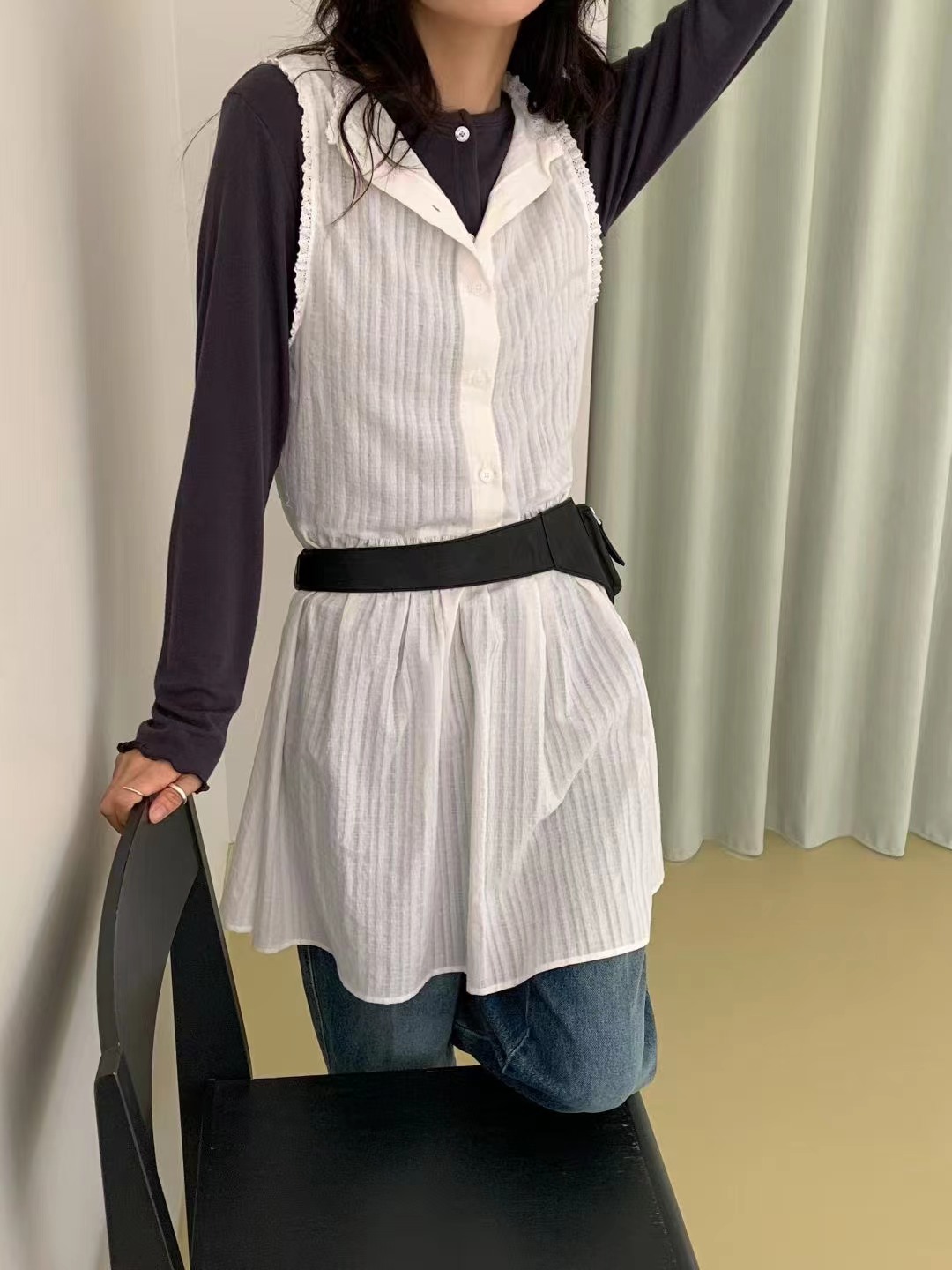 BEAGLE韓國代購女士新品休閑推薦時尚職業連衣裙蕾絲雙面BEAGLE連衣裙