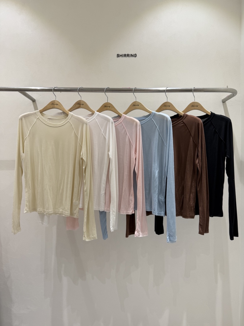 SHIRRING韓國東大門直郵女裝新款推薦26春夏長袖T恤插肩袖透視SHIRRING長袖T恤