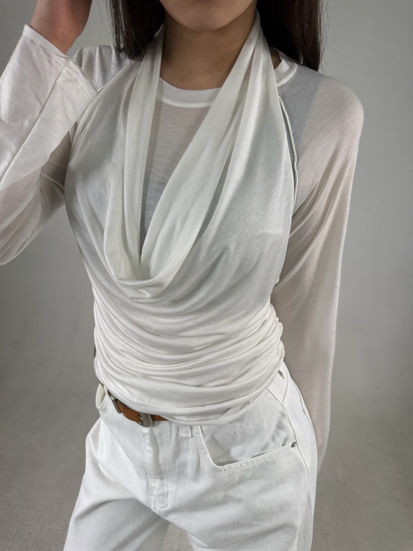 SHIRRING韓國東大門直郵女裝新款推薦26春夏長袖T恤插肩袖透視SHIRRING長袖T恤