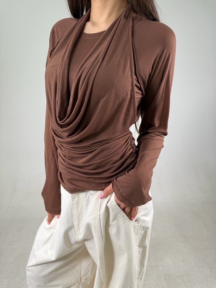 SHIRRING韓國東大門直郵女裝新款推薦26春夏長袖T恤插肩袖透視SHIRRING長袖T恤