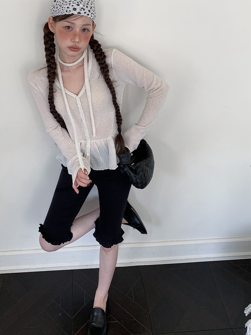 I MFACT韓國代購女士新品休閑26春夏打底褲鯊魚褲荷葉邊I MFACT打底褲/鯊魚褲