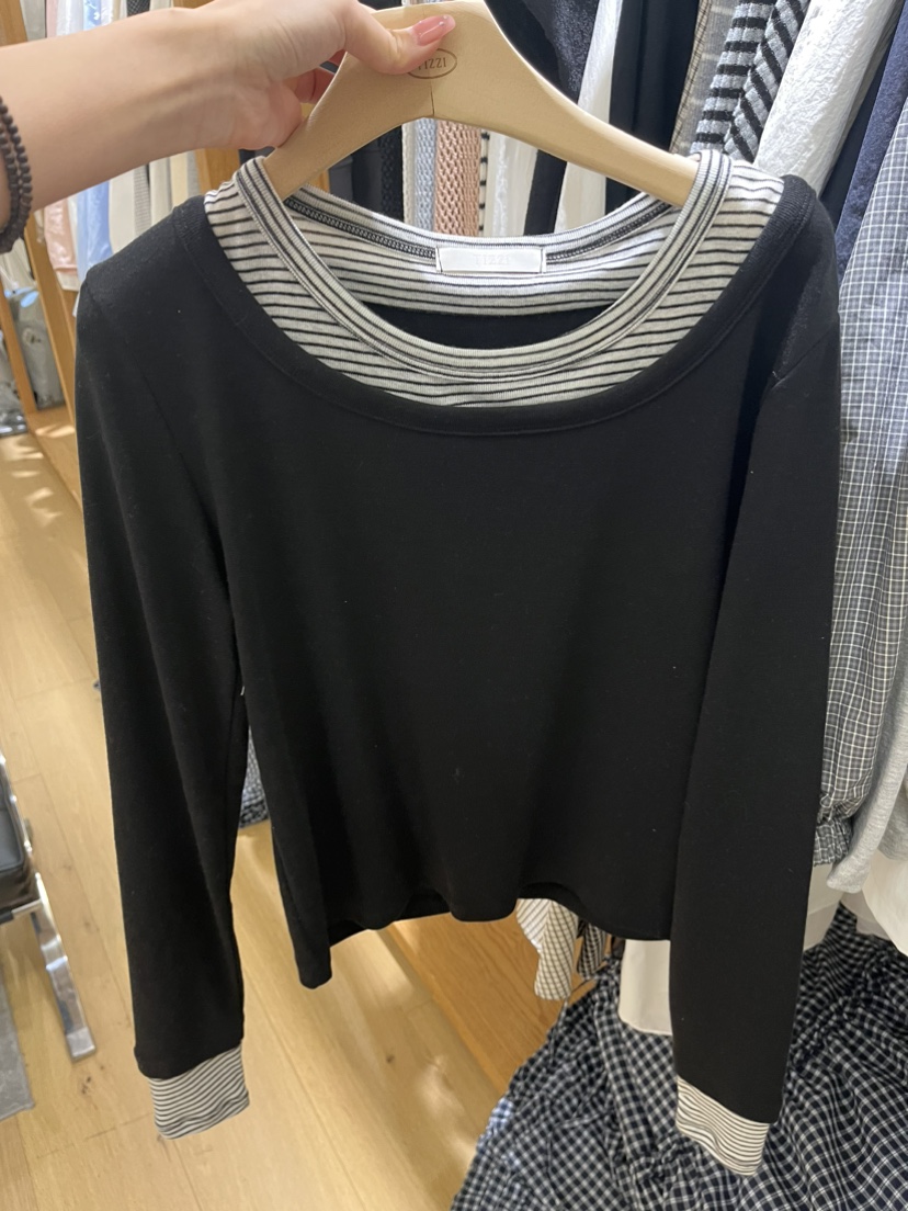 TIZZI韓國直郵女裝新款26春夏時尚熱賣職業長袖T恤假兩件TIZZI長袖T恤圖色1