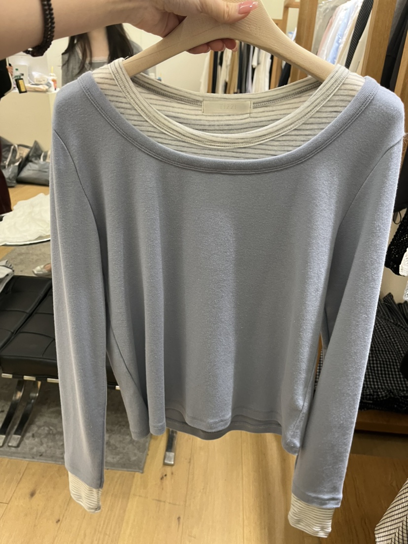 TIZZI韓國直郵女裝新款26春夏時尚熱賣職業長袖T恤假兩件TIZZI長袖T恤圖色2