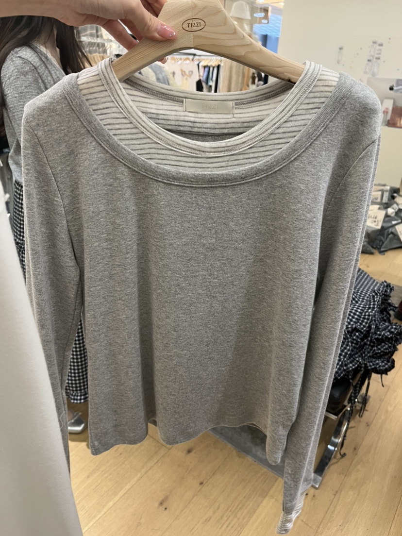 TIZZI韓國直郵女裝新款26春夏時尚熱賣職業長袖T恤假兩件TIZZI長袖T恤圖色3