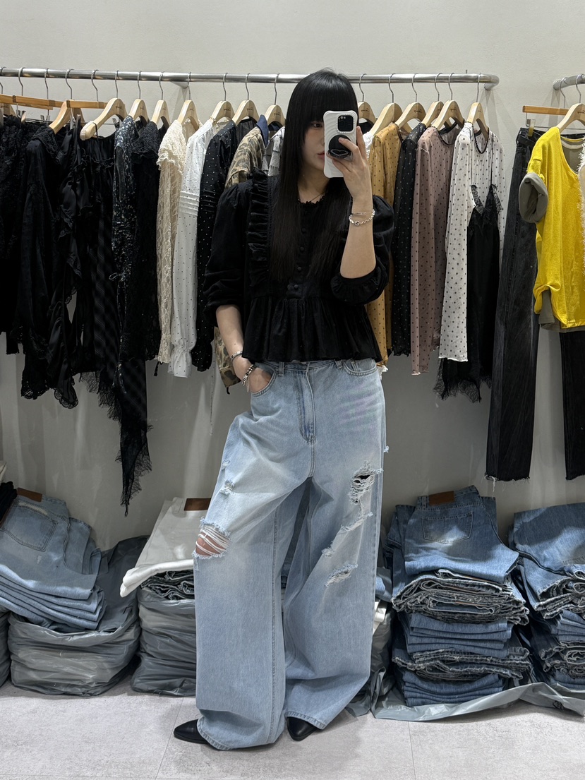 SHIRRING韓國東大門直郵女裝新品休閑職業推薦襯衫蕾絲衫SHIRRING襯衫/蕾絲衫