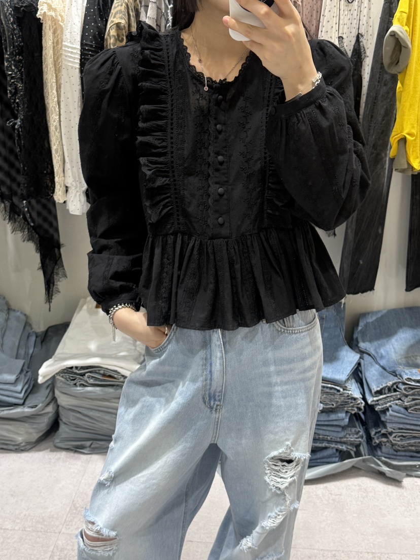 SHIRRING韓國東大門直郵女裝新品休閑職業推薦襯衫蕾絲衫SHIRRING襯衫/蕾絲衫