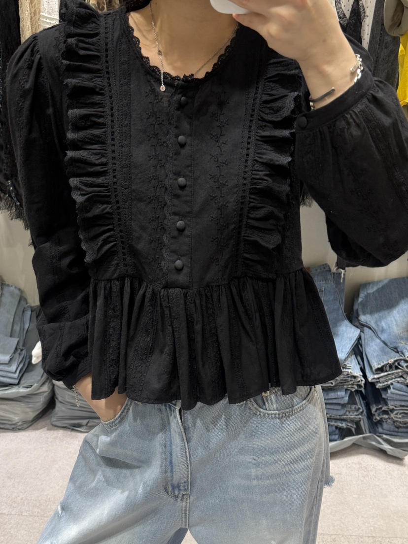 SHIRRING韓國東大門直郵女裝新品休閑職業推薦襯衫蕾絲衫SHIRRING襯衫/蕾絲衫