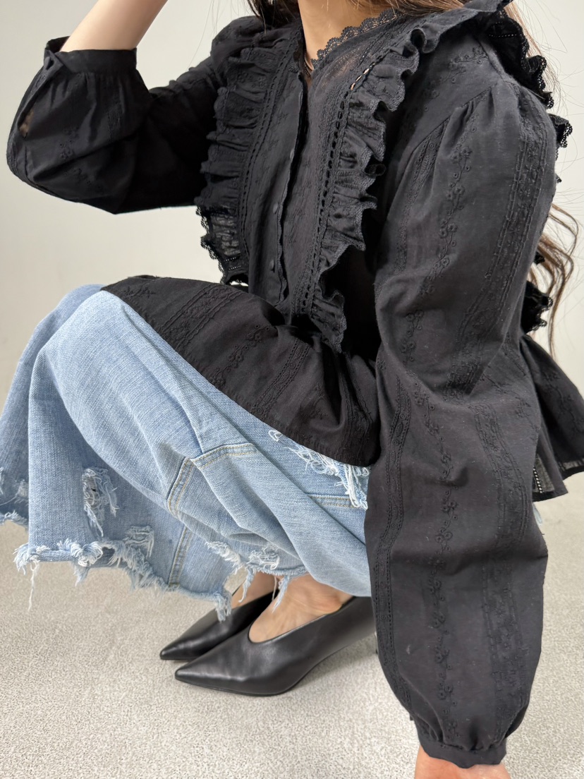 SHIRRING韓國東大門直郵女裝新品休閑職業推薦襯衫蕾絲衫SHIRRING襯衫/蕾絲衫