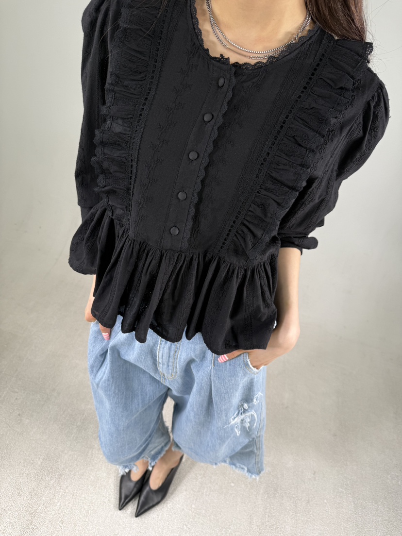 SHIRRING韓國東大門直郵女裝新品休閑職業推薦襯衫蕾絲衫SHIRRING襯衫/蕾絲衫