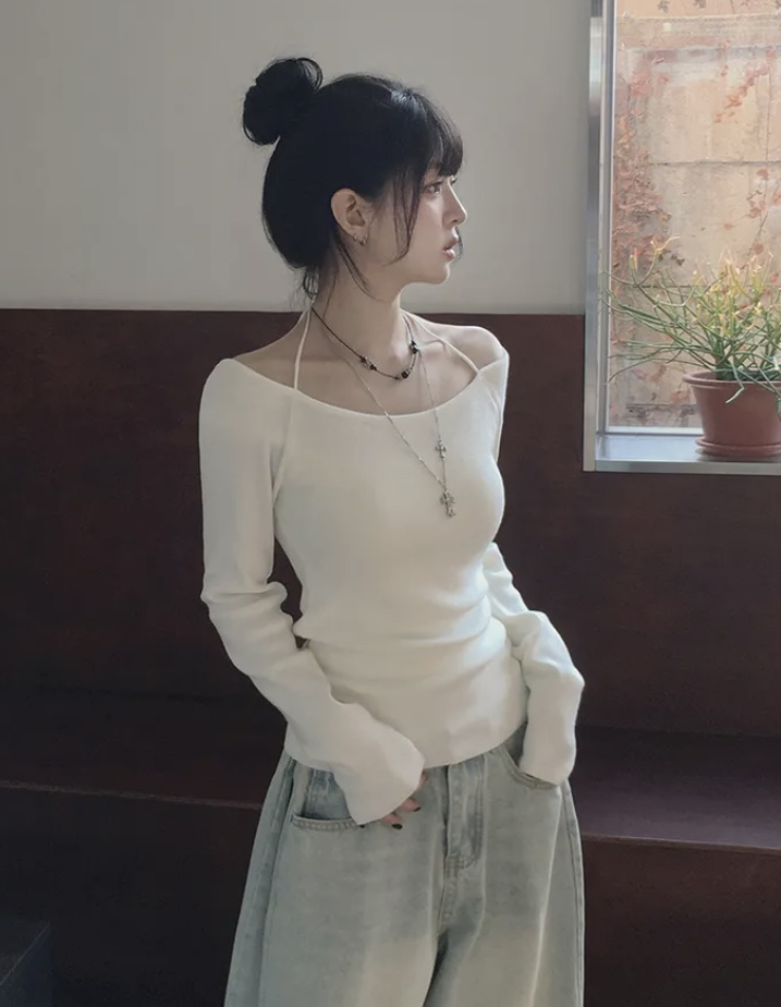 BLACK NOTE韓國直郵實拍女士新款休閑熱賣時尚針織衫露肩BLACK NOTE針織衫