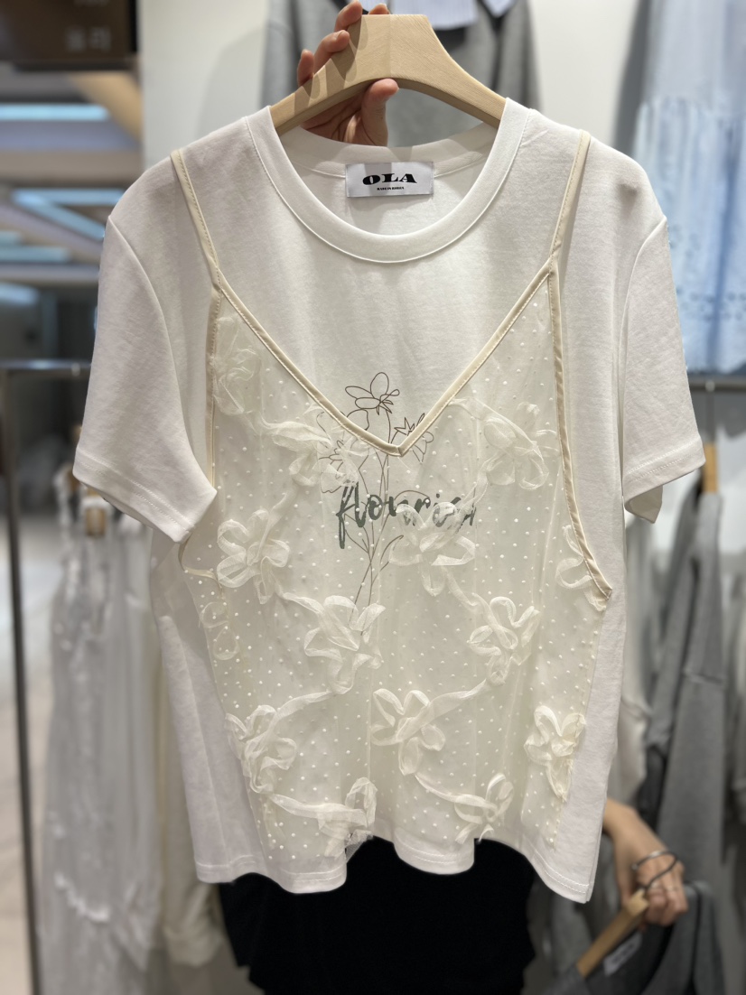 OLA韓國直郵女士新品時尚人氣休閑推薦職業26春夏T恤假兩件mellor/OLAT恤圖色1