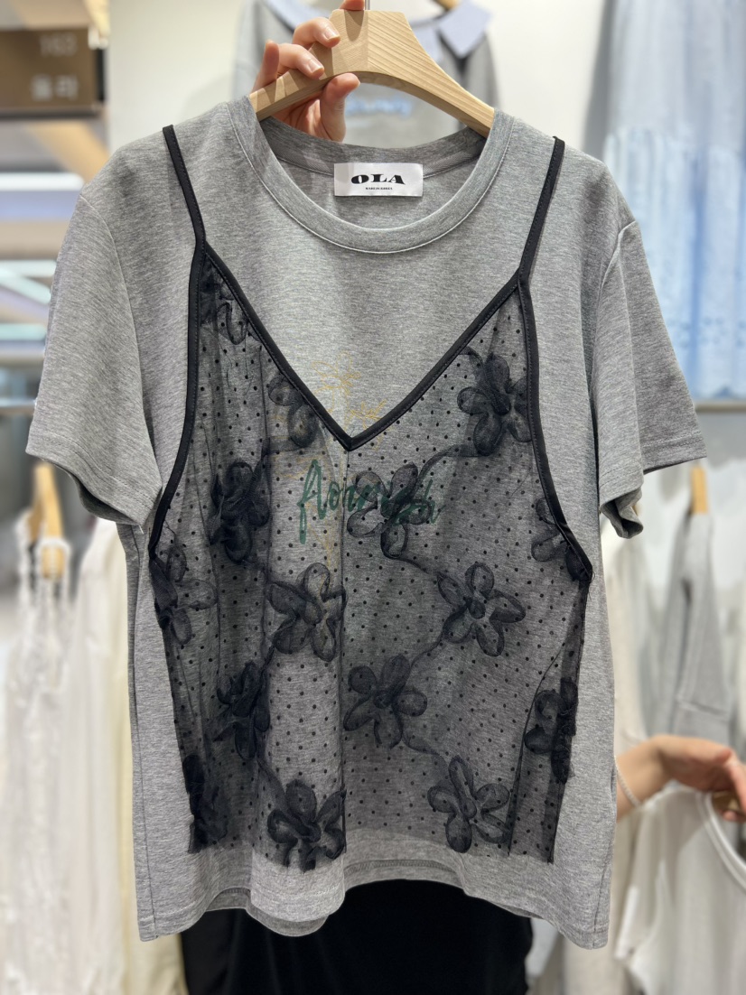 OLA韓國直郵女士新品時尚人氣休閑推薦職業26春夏T恤假兩件mellor/OLAT恤圖色2