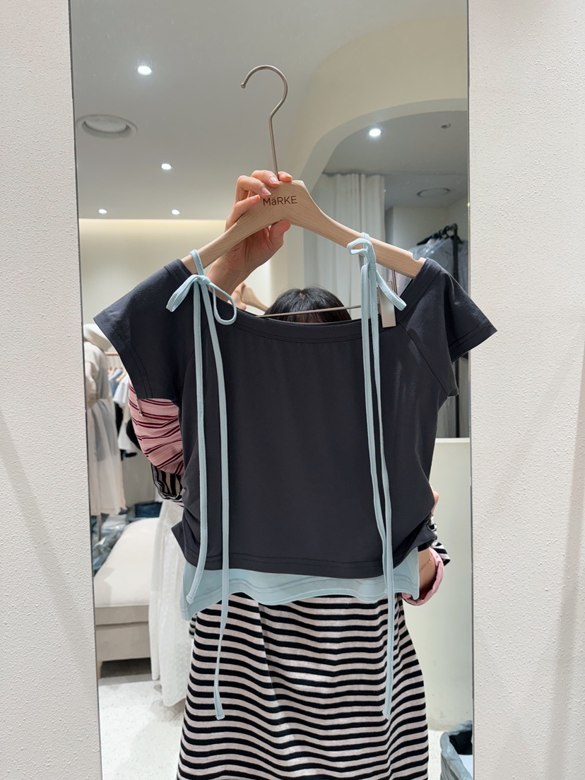 MARKE-P韓國東大門代購女裝新品職業26春夏T恤不對稱假兩件MARKE-PT恤圖色2