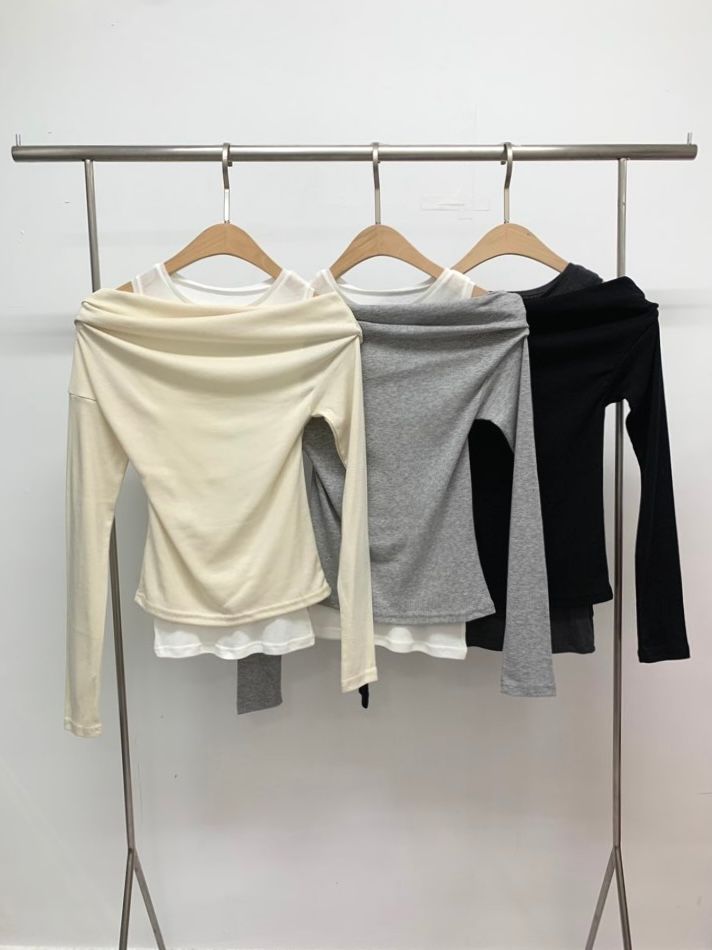 LIVE FOREVER韓國直郵實拍女士新款時尚推薦職業長袖T恤LIVE FOR_EVER長袖T恤圖色2左二色