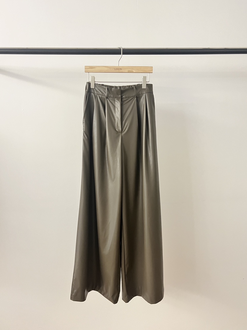 LOGON韓國代購女士新款熱賣職業推薦時尚人氣26春夏休閑褲皮革LOGON休閑褲圖色1