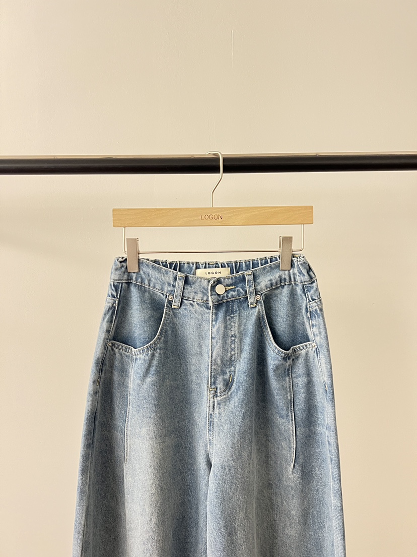 LOGON韓國代購女裝新品時尚推薦休閑熱賣人氣職業牛仔褲褶裥LOGON牛仔褲