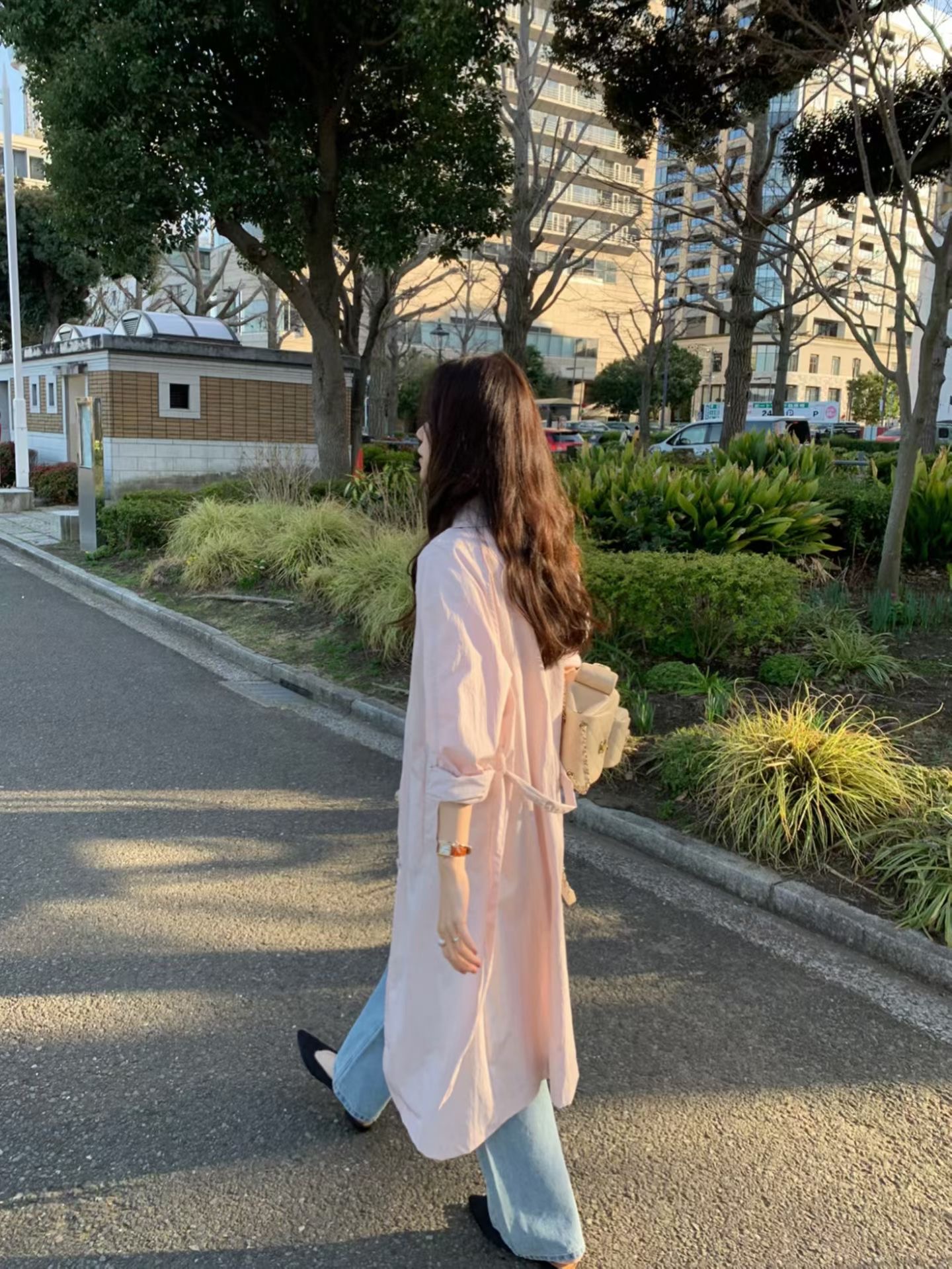 PYT-ot東大門代購女裝新款推薦職業休閑人氣長款風衣含腰帶pretty young thing長款風衣