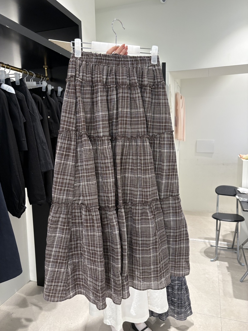 CREAM-P韓國直郵實拍女士新款26春夏職業時尚人氣長裙格子CREAM-P長裙