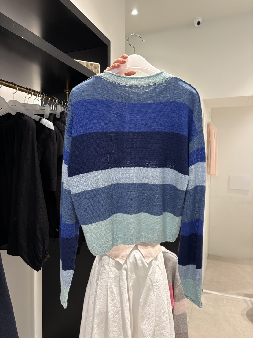 CREAM-P韓國代購女裝新款時尚熱賣推薦26春夏針織衫亞麻條紋CREAM-P針織衫