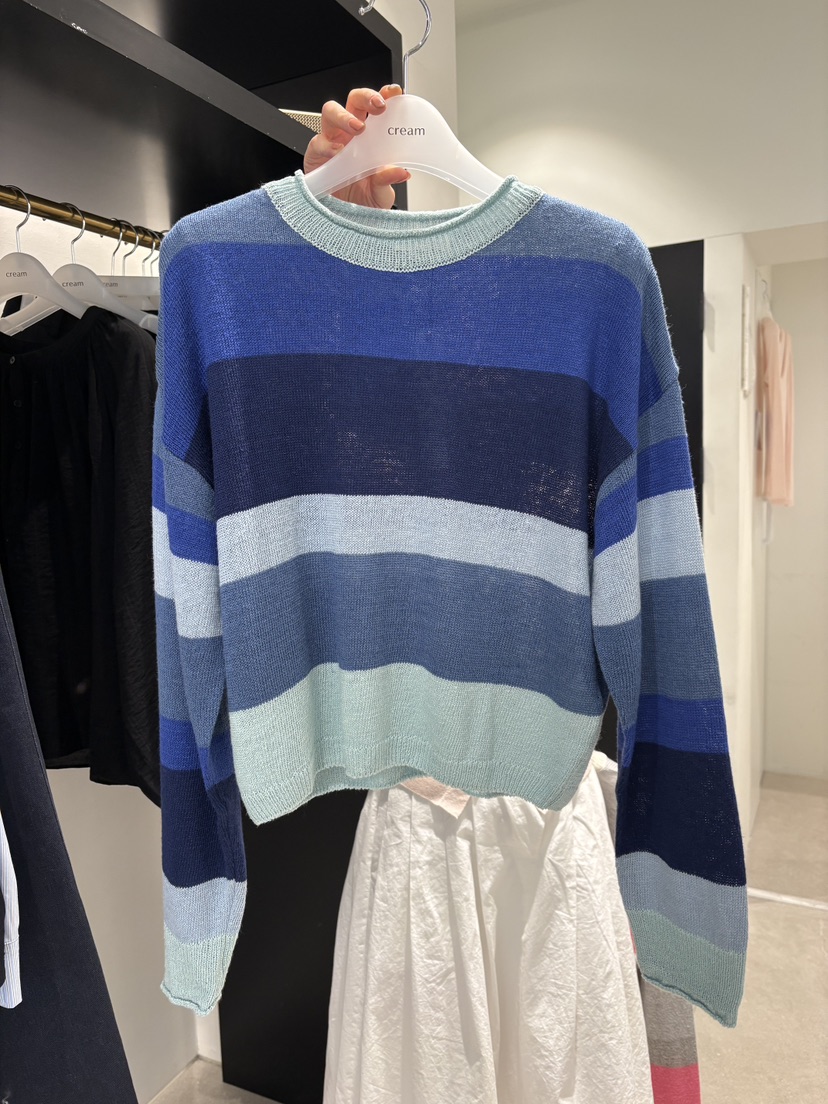 CREAM-P韓國代購女裝新款時尚熱賣推薦26春夏針織衫亞麻條紋CREAM-P針織衫圖色1