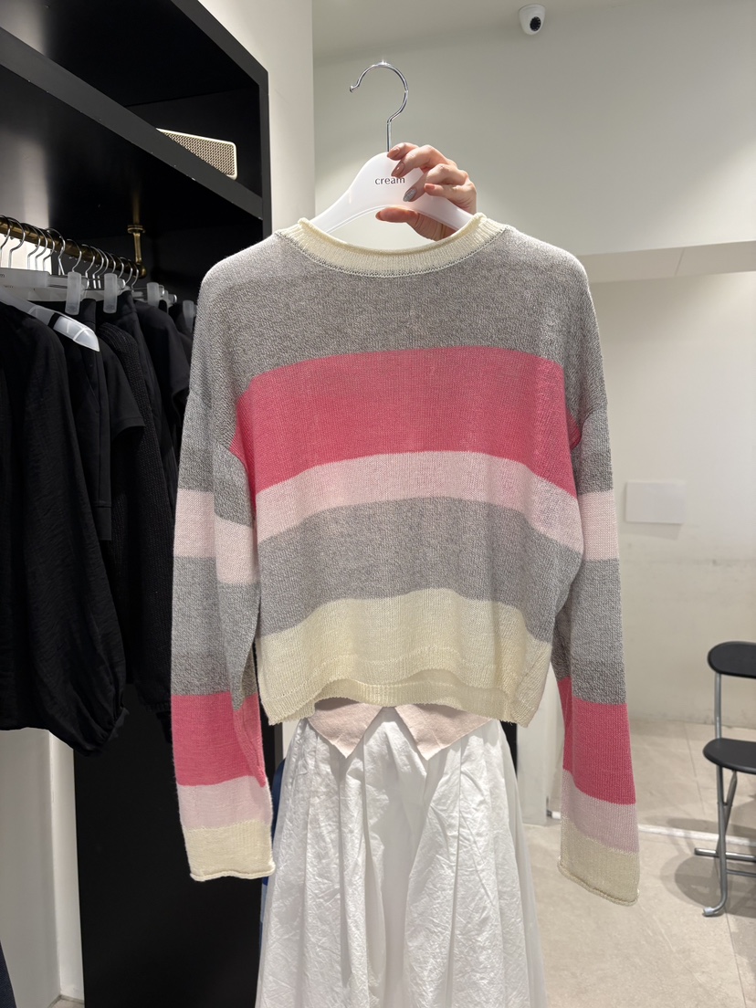 CREAM-P韓國代購女裝新款時尚熱賣推薦26春夏針織衫亞麻條紋CREAM-P針織衫圖色2
