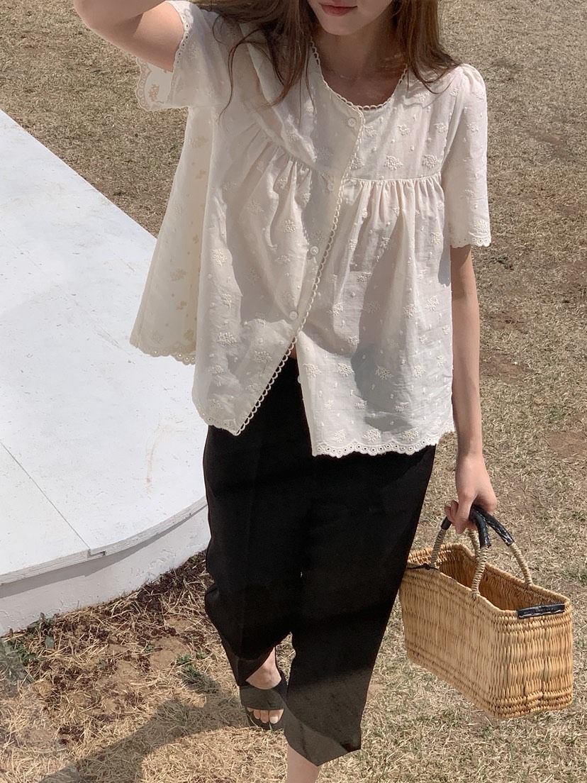 LONG PEAK韓國東大門直郵女士新款休閑人氣襯衫蕾絲衫刺繡LONG PEAK襯衫/蕾絲衫