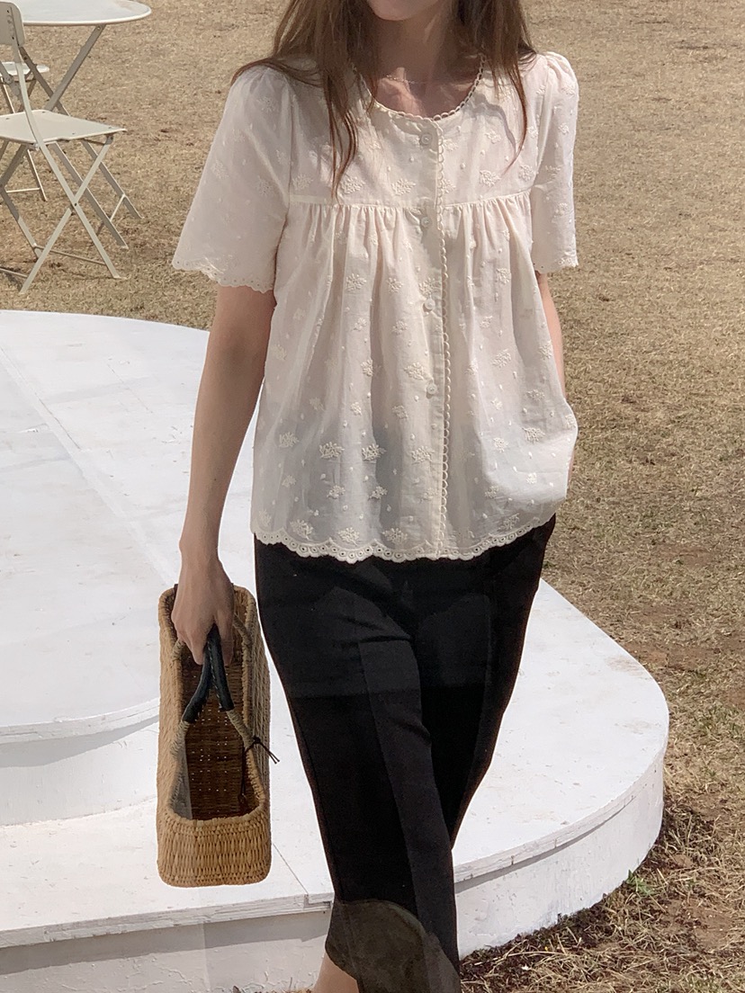 LONG PEAK韓國東大門直郵女士新款休閑人氣襯衫蕾絲衫刺繡LONG PEAK襯衫/蕾絲衫