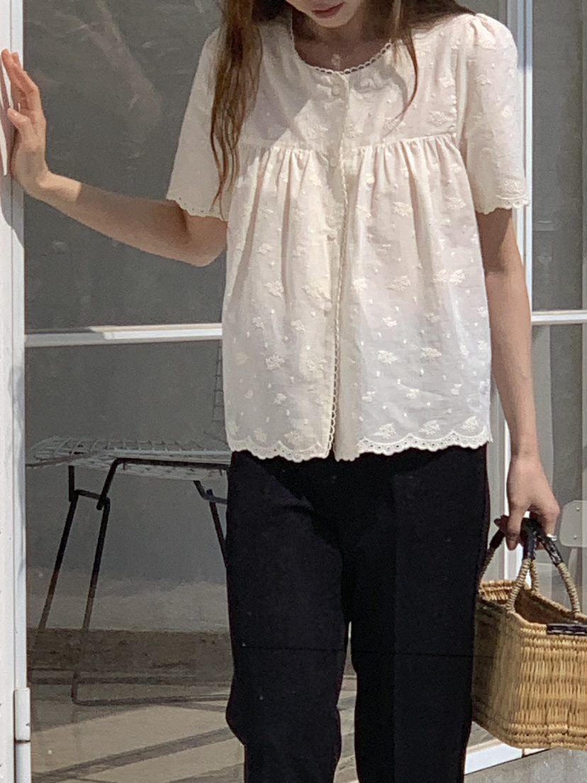 LONG PEAK韓國東大門直郵女士新款休閑人氣襯衫蕾絲衫刺繡LONG PEAK襯衫/蕾絲衫