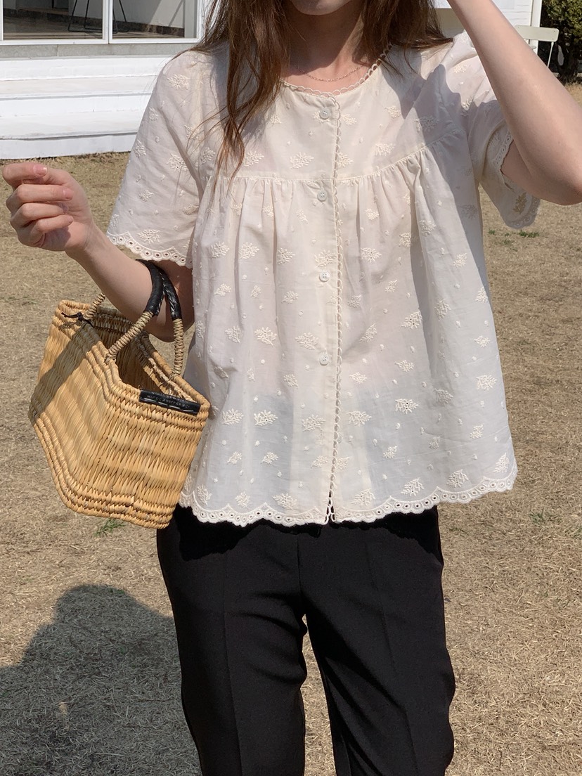 LONG PEAK韓國東大門直郵女士新款休閑人氣襯衫蕾絲衫刺繡LONG PEAK襯衫/蕾絲衫