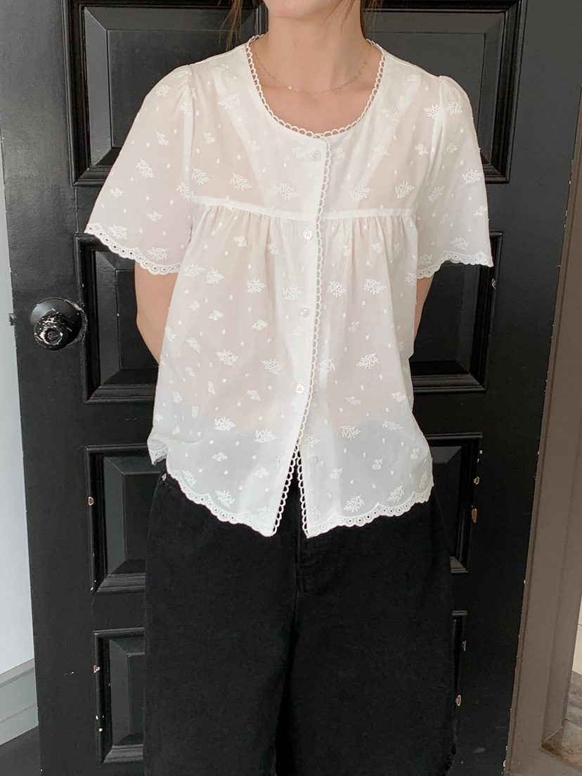 LONG PEAK韓國東大門直郵女士新款休閑人氣襯衫蕾絲衫刺繡LONG PEAK襯衫/蕾絲衫