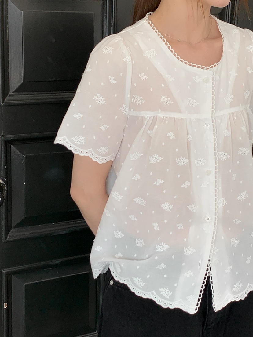 LONG PEAK韓國東大門直郵女士新款休閑人氣襯衫蕾絲衫刺繡LONG PEAK襯衫/蕾絲衫