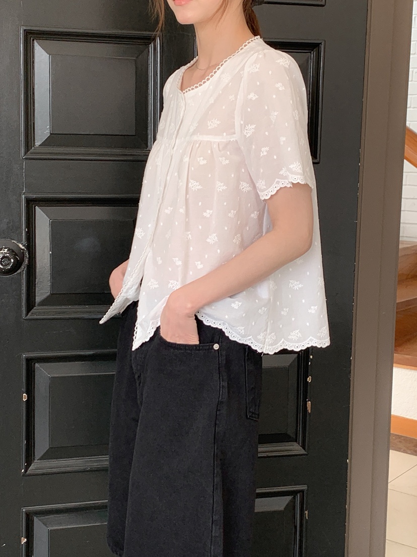 LONG PEAK韓國東大門直郵女士新款休閑人氣襯衫蕾絲衫刺繡LONG PEAK襯衫/蕾絲衫