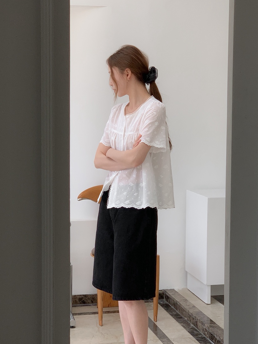 LONG PEAK韓國東大門直郵女士新款休閑人氣襯衫蕾絲衫刺繡LONG PEAK襯衫/蕾絲衫