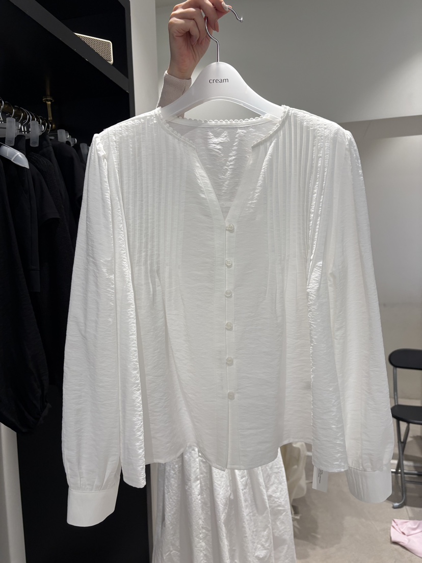 CREAM-P韓國東大門直郵女士新品26春夏人氣襯衫蕾絲衫褶裥CREAM-P襯衫/蕾絲衫圖色1