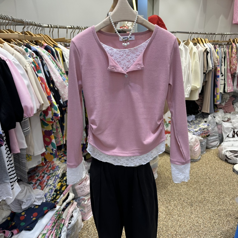 HAPPYBERRY韓國直郵女裝新款26春夏休閑推薦長袖T恤假兩件HAPPYBERRY長袖T恤圖色1