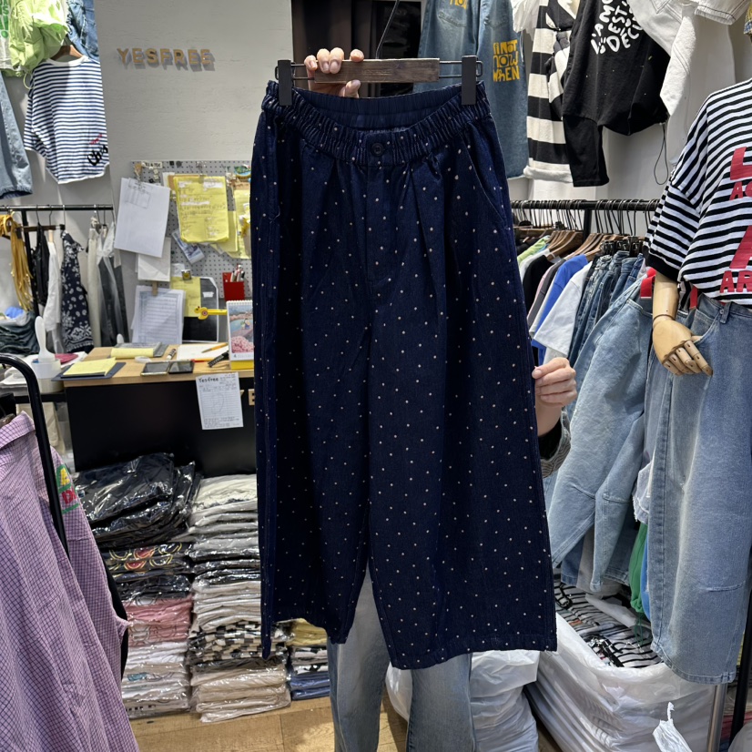 YESFREE韓國直郵實拍女裝新款26春夏職業牛仔褲圓點牛仔布YESFREE牛仔褲圖色1