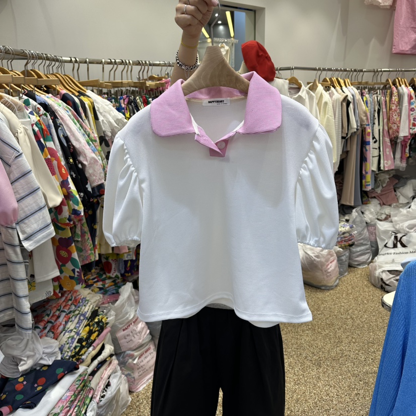 HAPPYBERRY韓國直郵實拍女士新品人氣熱賣時尚休閑T恤華夫格HAPPYBERRYT恤圖色1