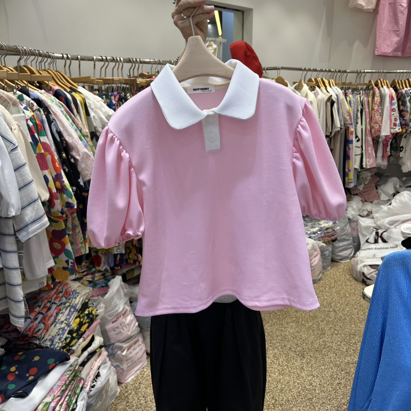 HAPPYBERRY韓國直郵實拍女士新品人氣熱賣時尚休閑T恤華夫格HAPPYBERRYT恤圖色2