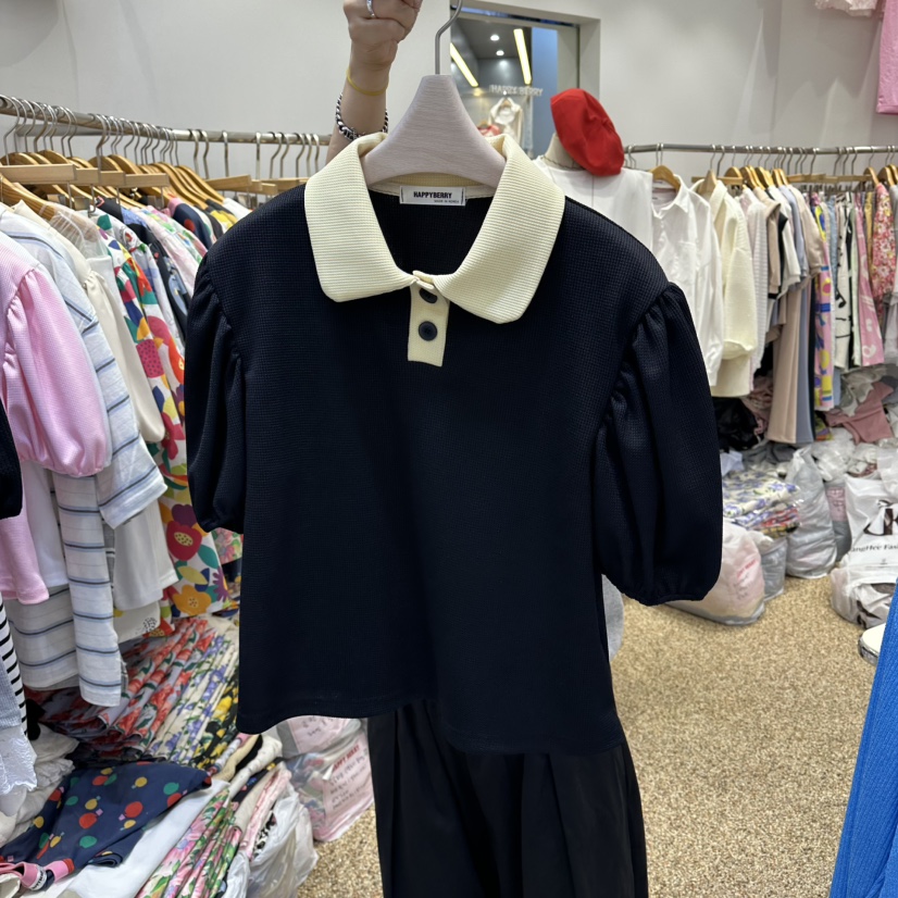 HAPPYBERRY韓國直郵實拍女士新品人氣熱賣時尚休閑T恤華夫格HAPPYBERRYT恤圖色3